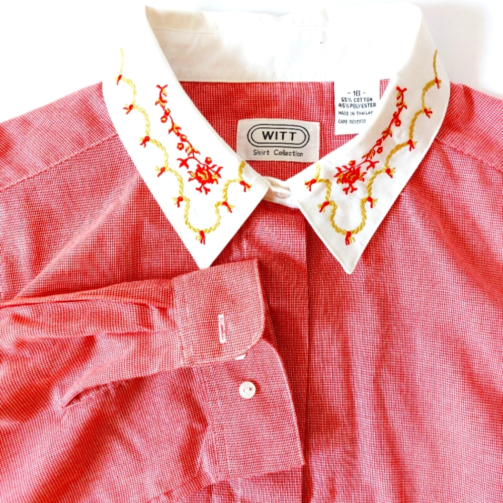 Red Gingham Blouse‎ sz 16 Witt Vintage 90s Christmas Cottagecore Granny Teacher